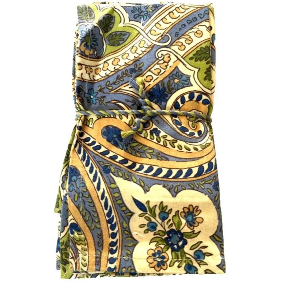 April Cornell Napkins Blue Green Paisley Cotton Boho French Country Set of 10